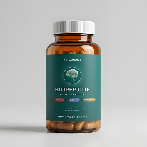 Kincadence Biopeptide amber-glass bottle with capsules